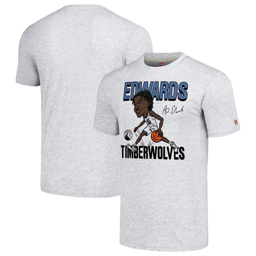 Men's Minnesota Timberwolves Anthony Edwards Homage Ash Caricature Tri-Blend T-Shirt - Puhuasuan