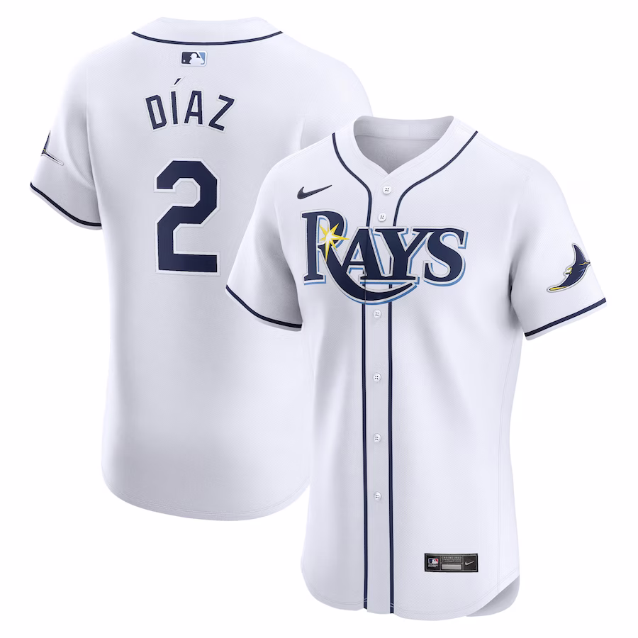 Men's Tampa Bay Rays Yandy Diaz Nike White Home Elite Player Jersey - Puhuasuan