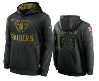 Men's Las Vegas Raiders Custom Black 2020 Salute To Service Sideline Performance Pullover Hoodie - Puhuasuan