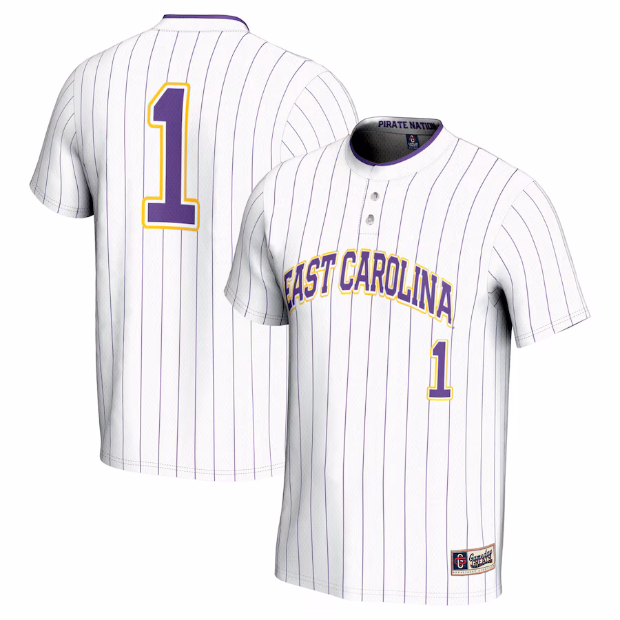 Youth GameDay Greats #1 White ECU Pirates Lightweight Softball Jersey - Puhuasuan