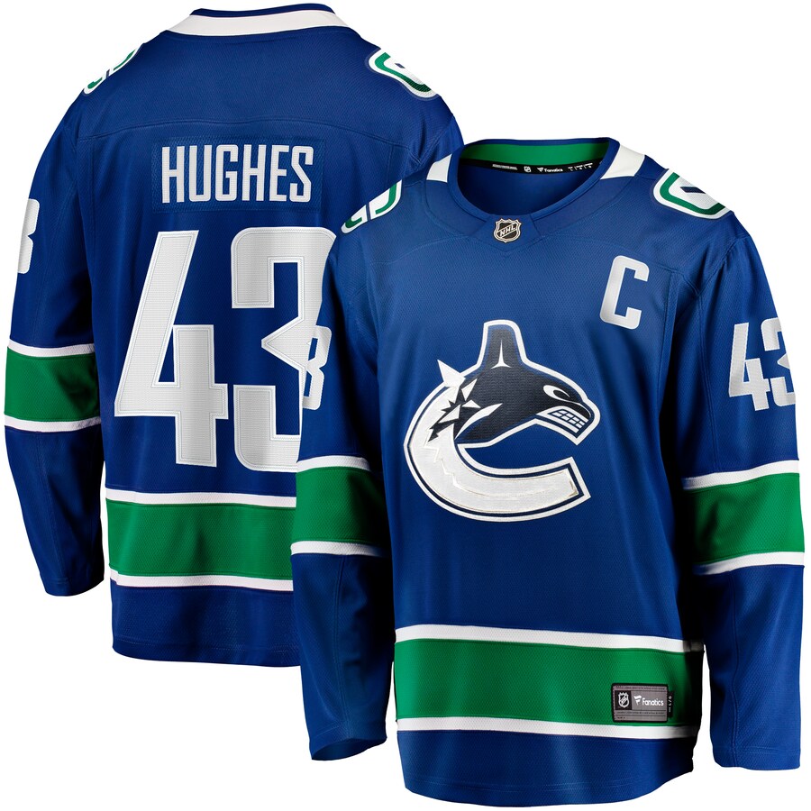 Men's Vancouver Canucks Quinn Hughes Fanatics Branded Blue Home Breakaway Jersey - Puhuasuan