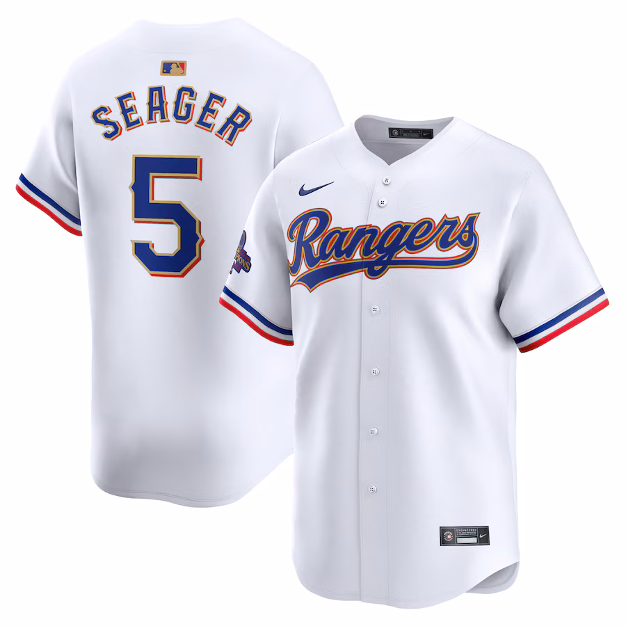 Men's Texas Rangers Corey Seager Nike White 2024 Gold Collection Limited Player Jersey - Puhuasuan