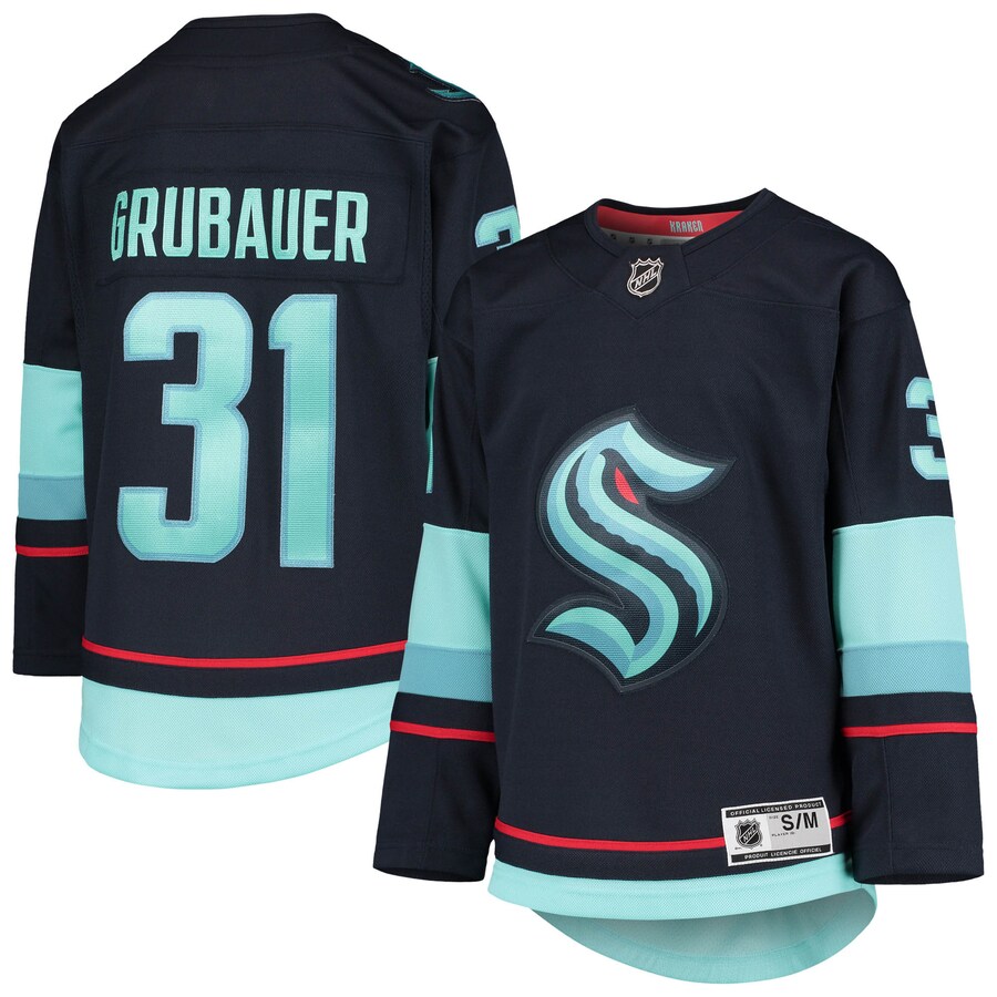 Youth Seattle Kraken Philipp Grubauer Deep Sea Blue Home Premier Player Jersey - Puhuasuan