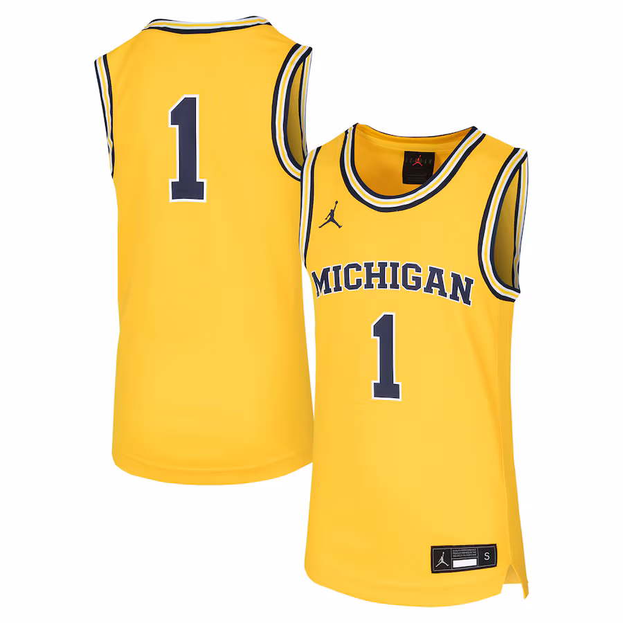 Youth Jordan Brand #1 Maize Michigan Wolverines Team Replica Basketball Jersey - Puhuasuan
