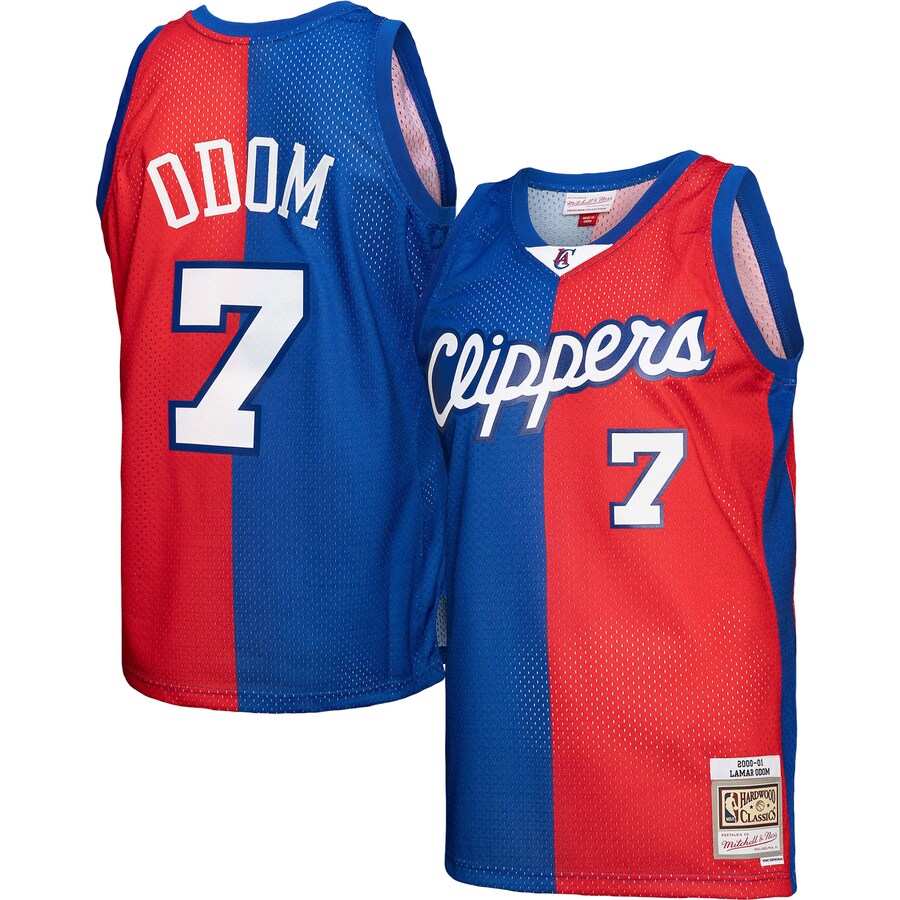 Men's LA Clippers Lamar Odom Mitchell & Ness Royal/Red Hardwood Classics 2000/01 Split Swingman Jersey - Puhuasuan