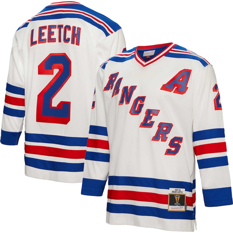 Men's New York Rangers Brian Leetch Mitchell & Ness White Alternate Captain Patch 1993/94 Blue Line Player Jersey - Puhuasuan
