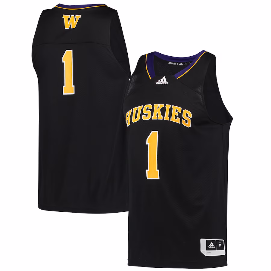 #1 Washington Huskies adidas Reverse Retro Jersey - Black - Puhuasuan