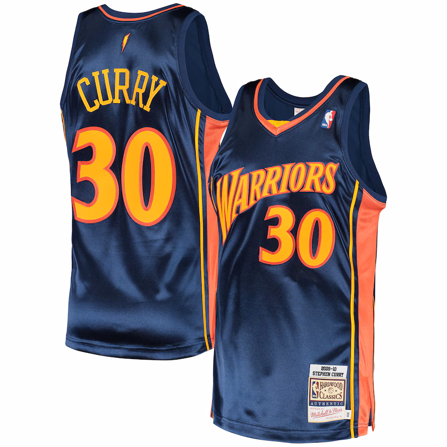 Men's Golden State Warriors Stephen Curry Mitchell & Ness Navy 2009/10 Hardwood Classics Authentic Jersey - Puhuasuan