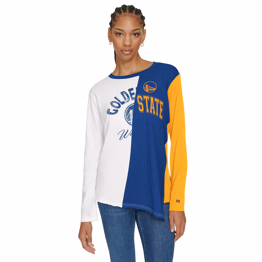 Women's Golden State Warriors Tommy Jeans White/Royal Amelia Color Blocked Long Sleeve T-Shirt - Puhuasuan