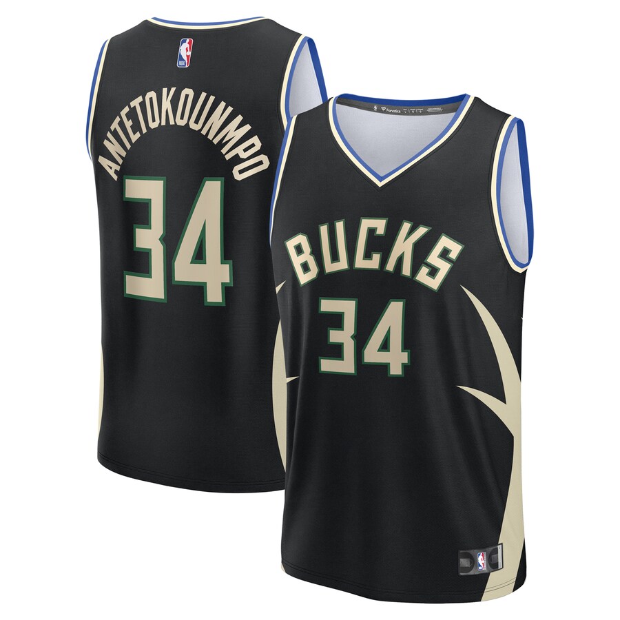 Youth Milwaukee Bucks Giannis Antetokounmpo Fanatics Black Fast Break Replica Player Jersey - Statement Edition - Puhuasuan