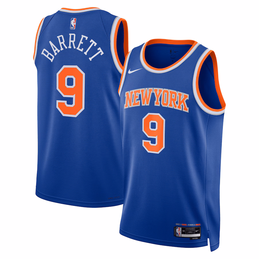Unisex New York Knicks RJ Barrett Nike Blue Swingman Jersey - Icon Edition - Puhuasuan