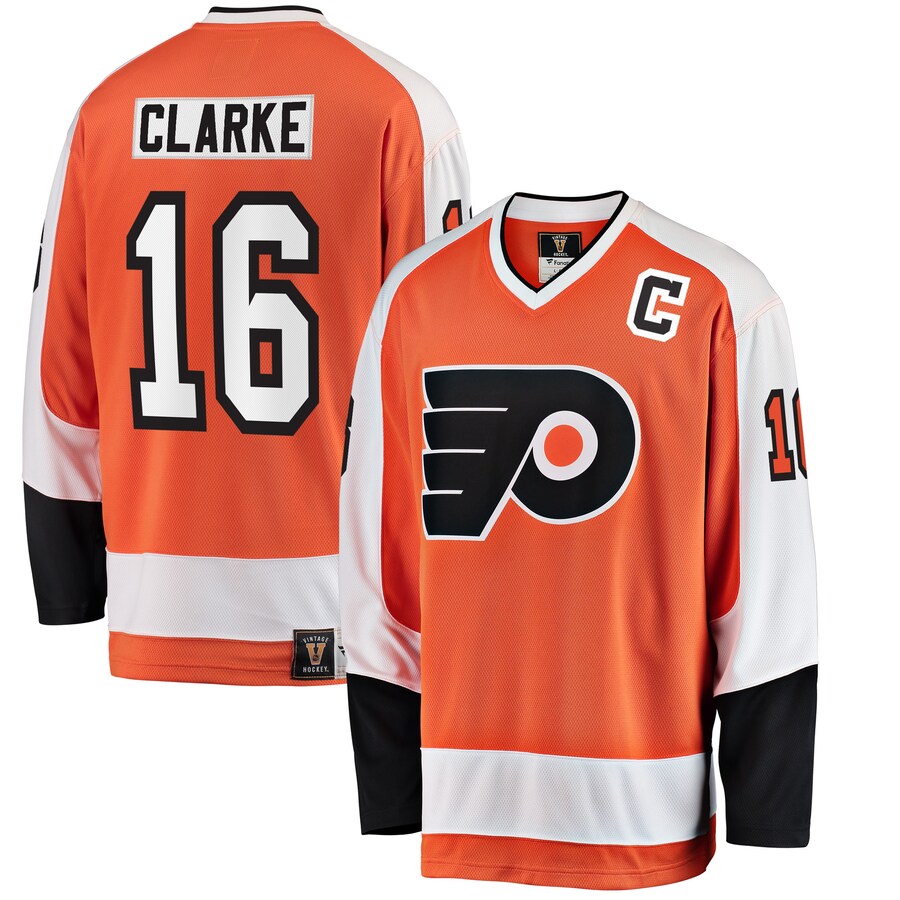 Men's Philadelphia Flyers Bobby Clarke Fanatics Branded Orange Premier Breakaway Retired Player Jersey - Puhuasuan
