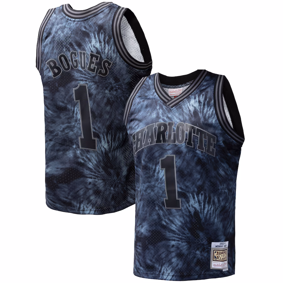 Men's Charlotte Hornets Muggsy Bogues Mitchell & Ness Black Hardwood Classics 1992/93 Tie-Dye Swingman Jersey - Puhuasuan