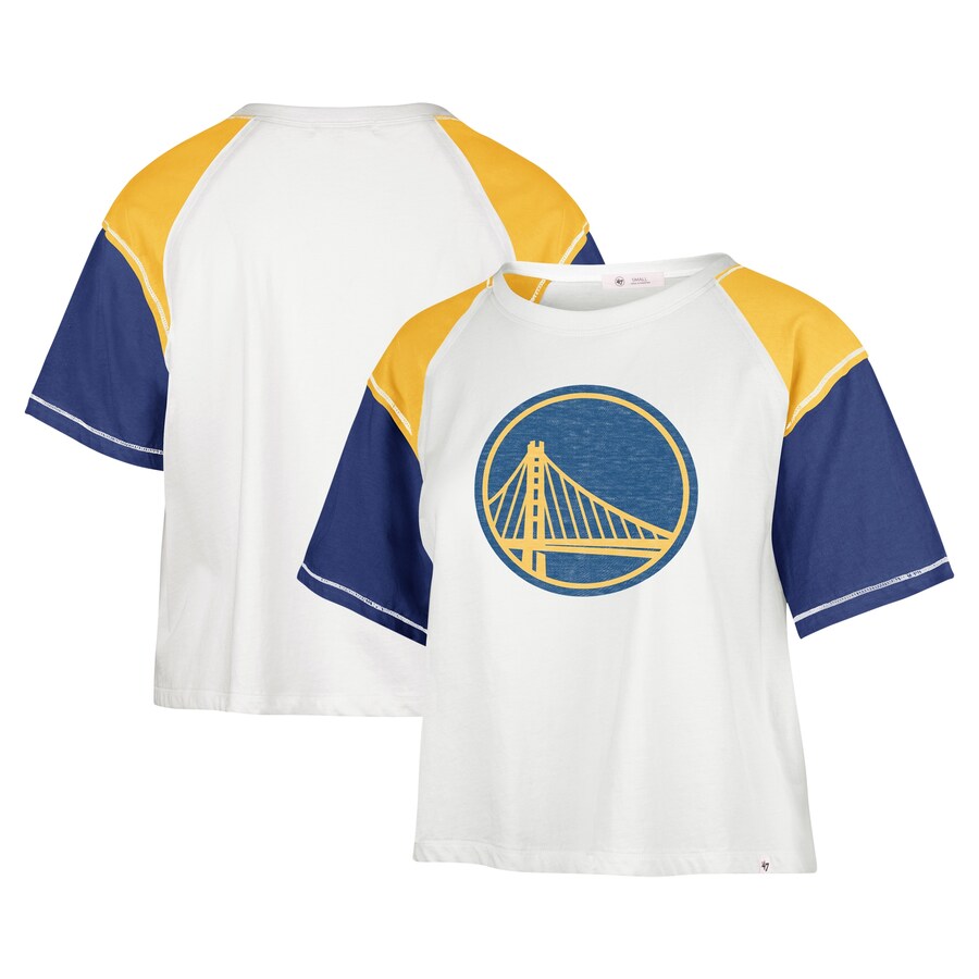 Women's Golden State Warriors '47 Cream Premier Raglan Cropped T-Shirt - Puhuasuan