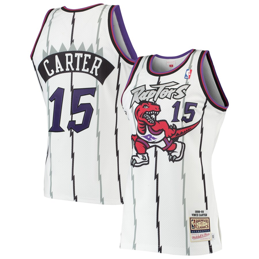 Men's Toronto Raptors Vince Carter Mitchell & Ness White 1998/99 Hardwood Classics Authentic Jersey - Puhuasuan
