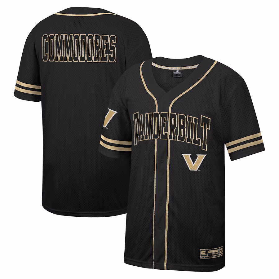 Vanderbilt Commodores Colosseum Free Spirited Mesh Button-Up Baseball Jersey - Black - Puhuasuan