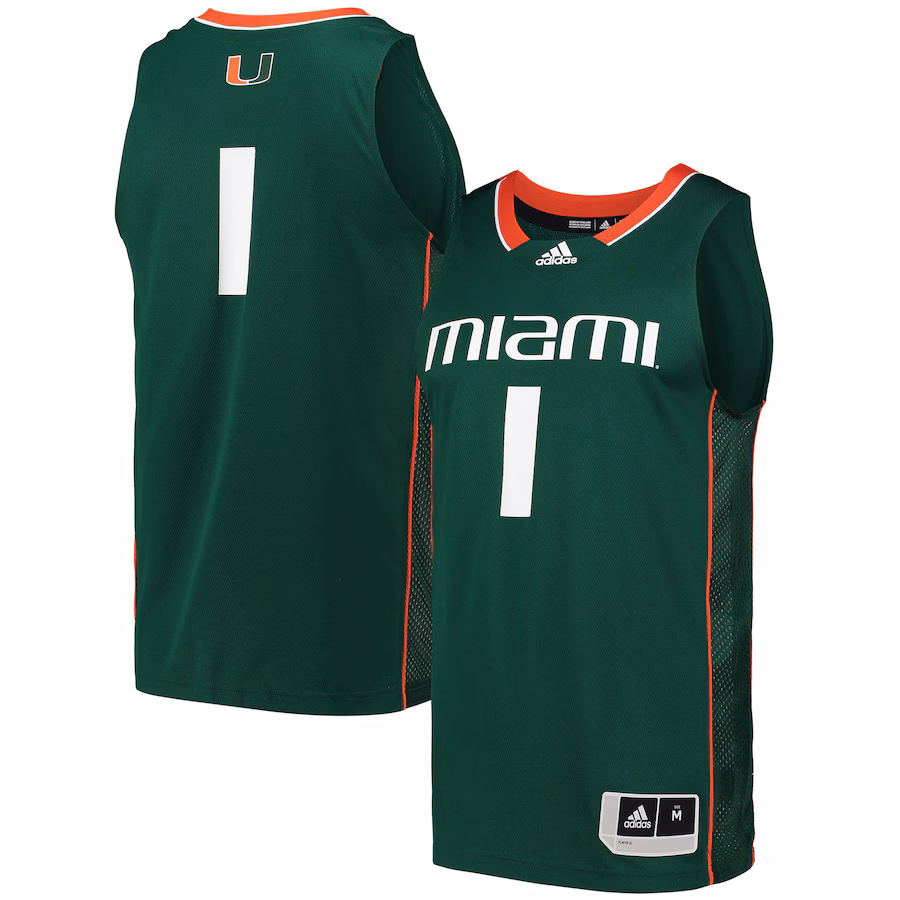 #1 Miami Hurricanes adidas Swingman Basketball Jersey - Green - Puhuasuan