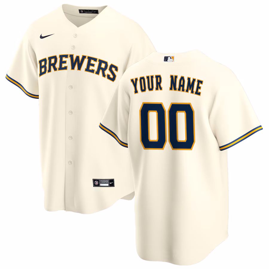 Men's Milwaukee Brewers Nike Cream Home Replica Custom Jersey - Puhuasuan