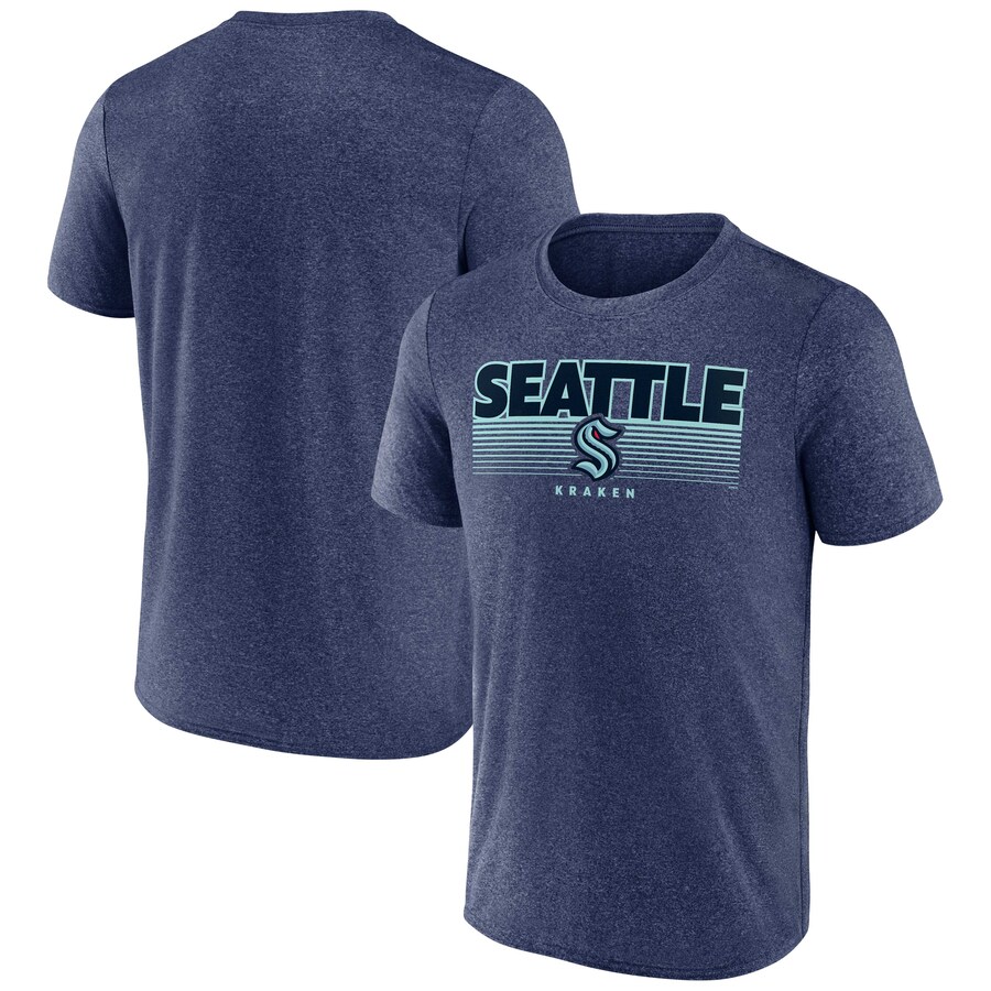 Men's Seattle Kraken Fanatics Heathered Deep Sea Blue Prodigy Performance T-Shirt - Puhuasuan