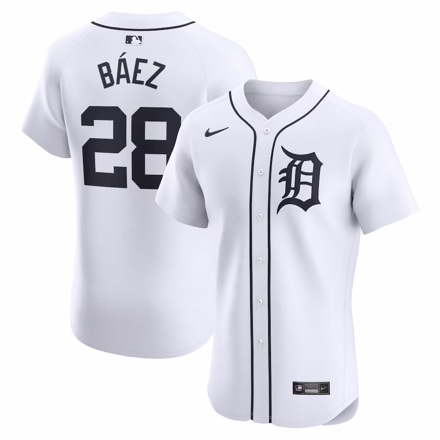 Men's Detroit Tigers Javier Baez Nike White Home Elite Player Jersey - Puhuasuan
