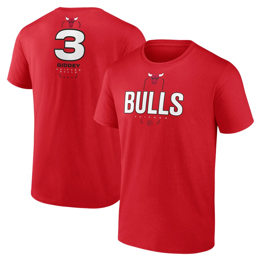 Men's Chicago Bulls Josh Giddey Red  Behind The Back Name & Number T-Shirt - Puhuasuan