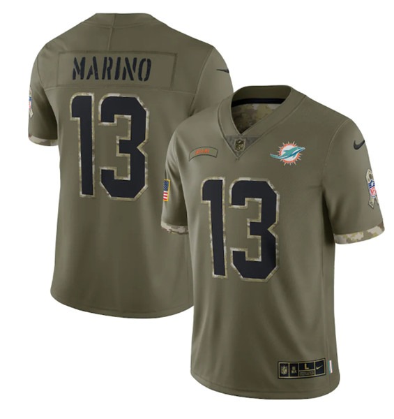 Men's Miami Dolphins #13 Dan Marino 2022 Olive Salute To Service Limited Stitched Jersey - Puhuasuan