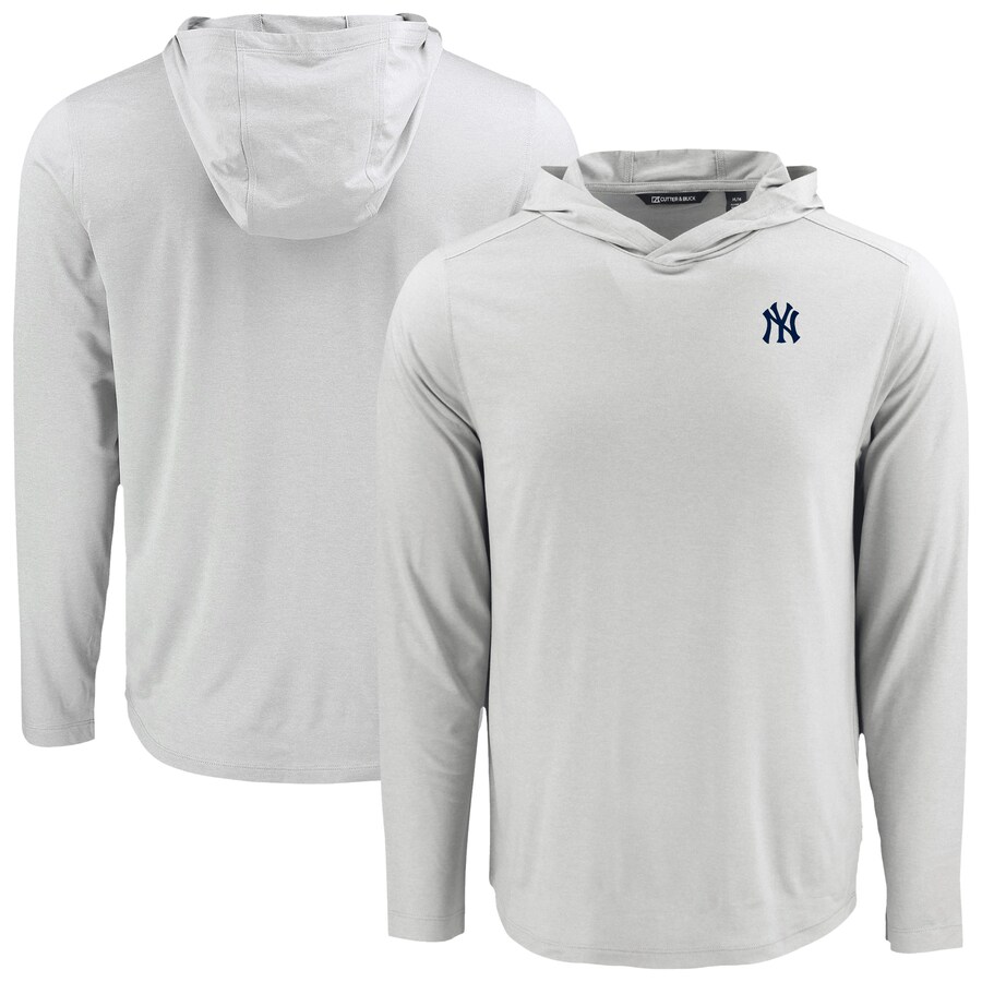 Men's New York Yankees Cutter & Buck Gray Coastline Epic Comfort Recycled Eco Hoodie Long Sleeve T-Shirt - Puhuasuan