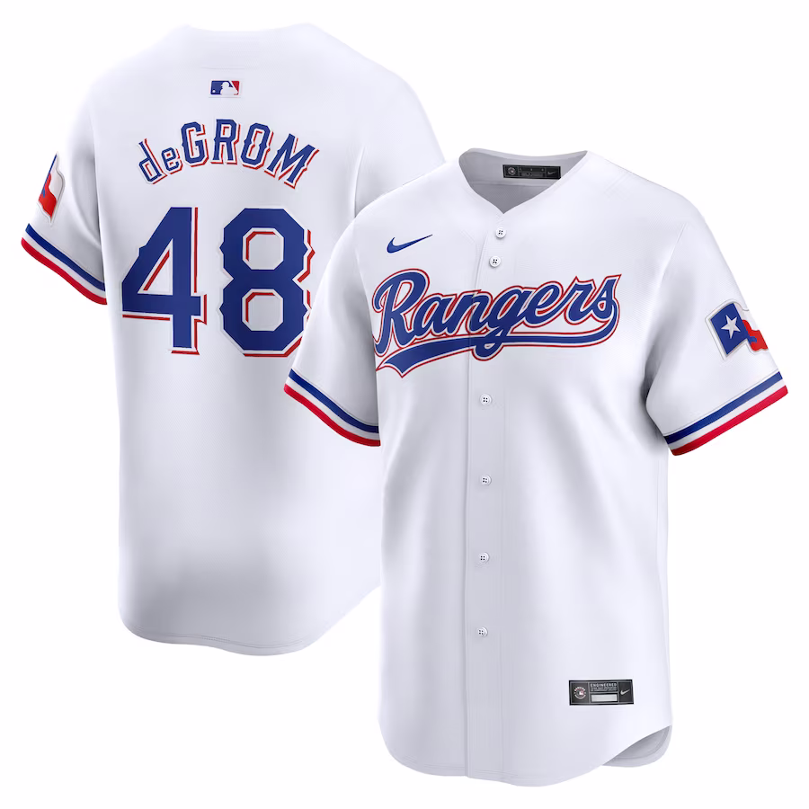 Men's Texas Rangers Jacob deGrom Nike White Home Limited Player Jersey - Puhuasuan