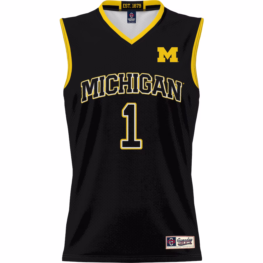 #1 Michigan Wolverines GameDay Greats Unisex Lightweight Basketball Jersey - Black - Puhuasuan
