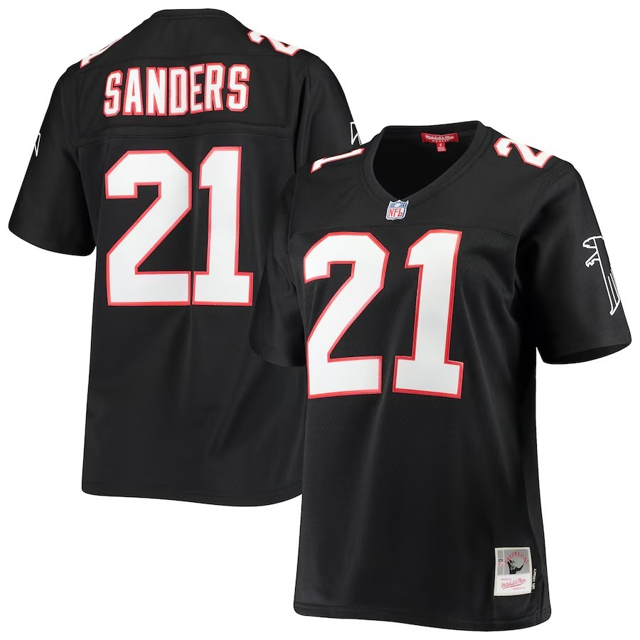 Women's Atlanta Falcons Deion Sanders Mitchell & Ness Black Legacy Replica Team Jersey - Puhuasuan