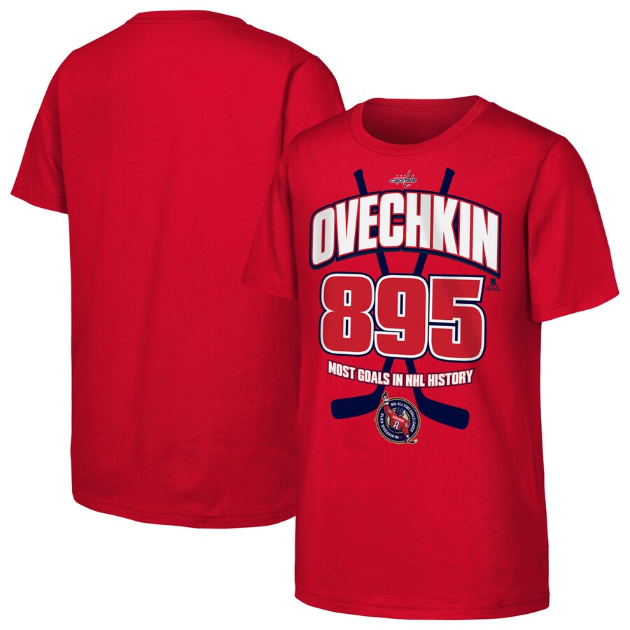 Youth Washington Capitals Alexander Ovechkin Red NHL All-Time Leading Goal Scorer Cross Sticks T-Shirt - Puhuasuan