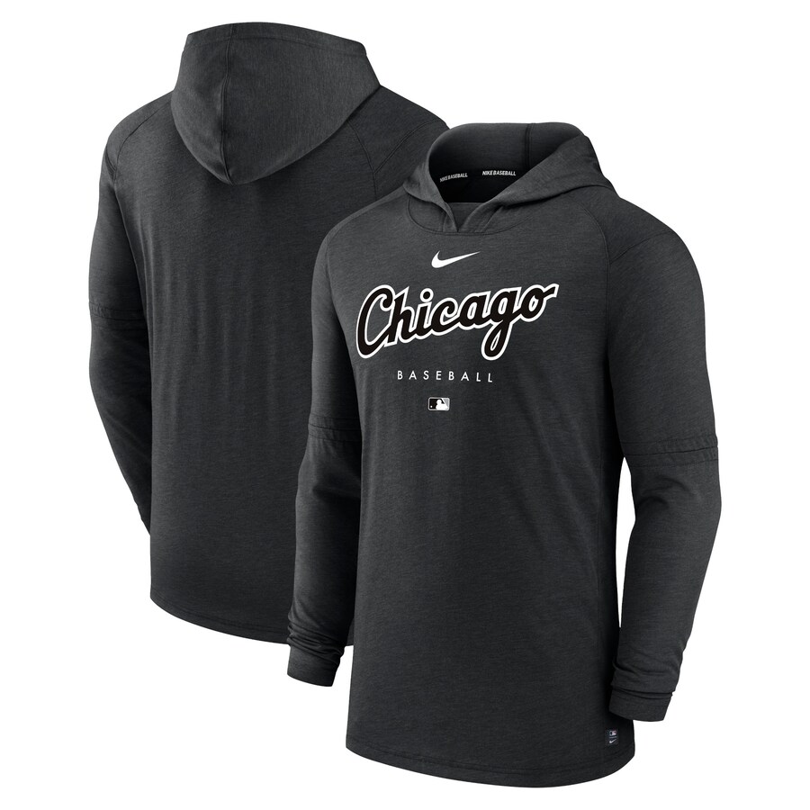 Men's Chicago White Sox Nike Heather Black Authentic Collection Early Work Tri-Blend Performance Pullover Hoodie - Puhuasuan