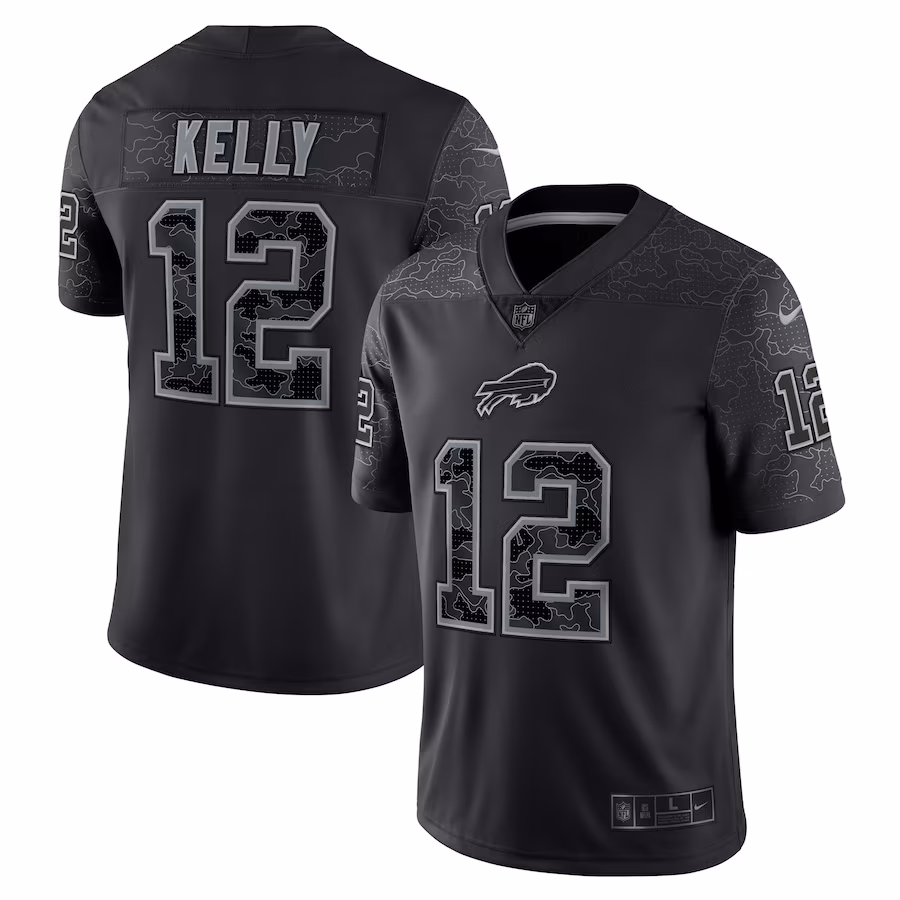 Men's Buffalo Bills Jim Kelly Nike Black Retired Player RFLCTV Limited Jersey - Puhuasuan