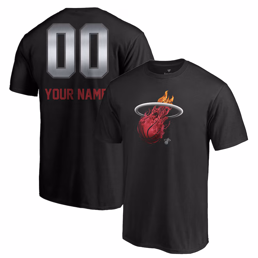 Men's Miami Heat Black Midnight Mascot Personalized Name & Number T-Shirt - Puhuasuan