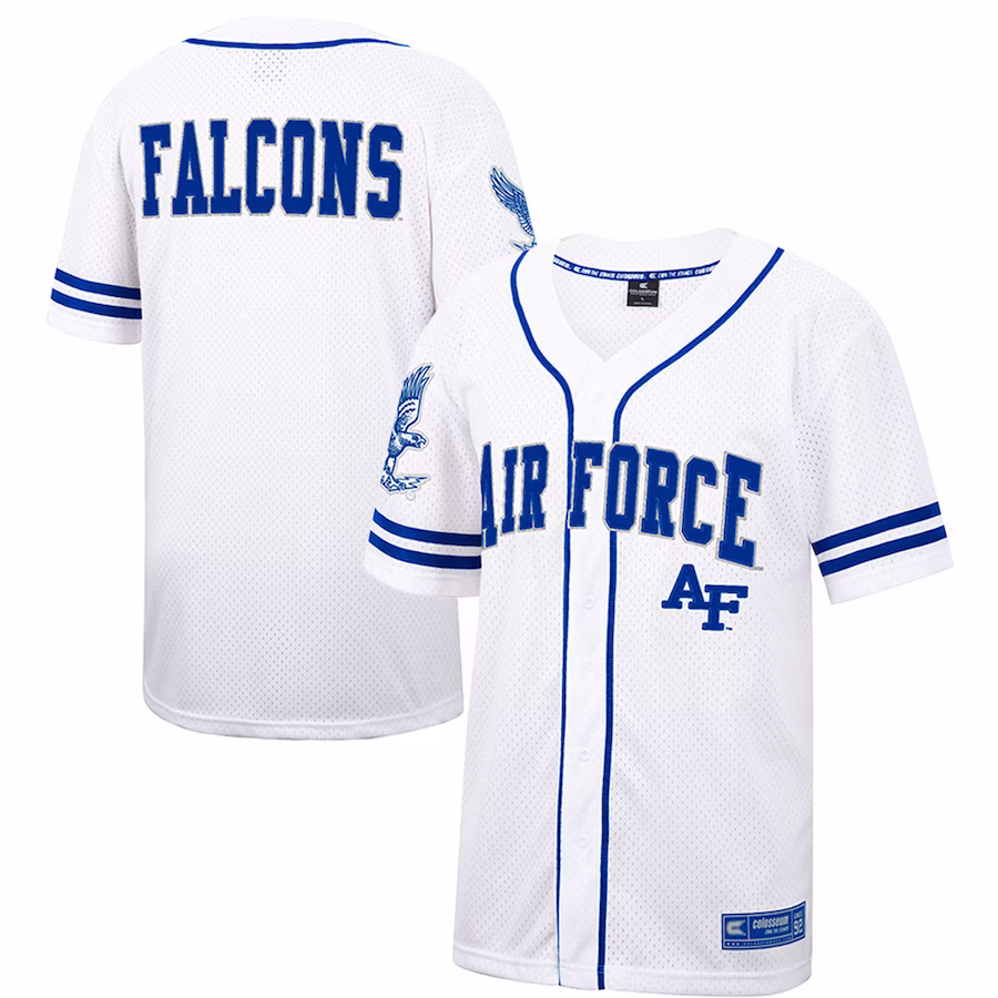 Air Force Falcons Colosseum Free Spirited Mesh Button-Up Baseball Jersey - White - Puhuasuan