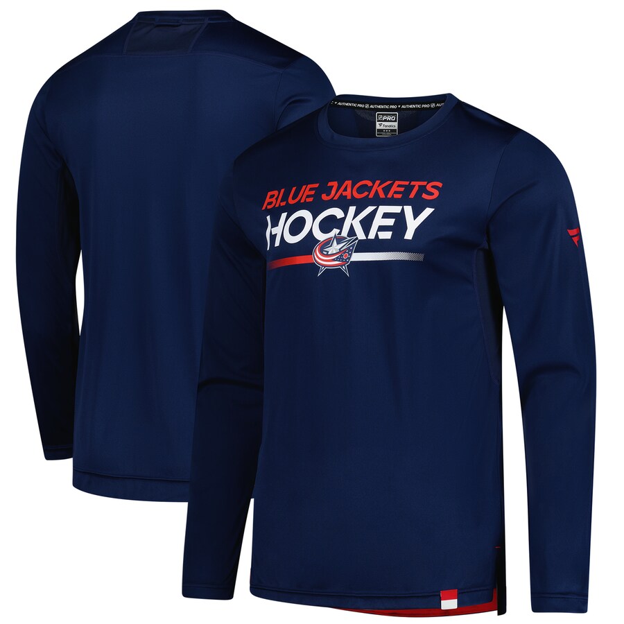 Men's Columbus Blue Jackets Fanatics Navy Authentic Pro Tech Long Sleeve T-Shirt - Puhuasuan