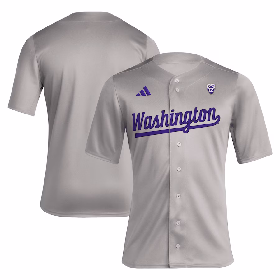 Washington Huskies adidas Replica Baseball Jersey - Gray - Puhuasuan