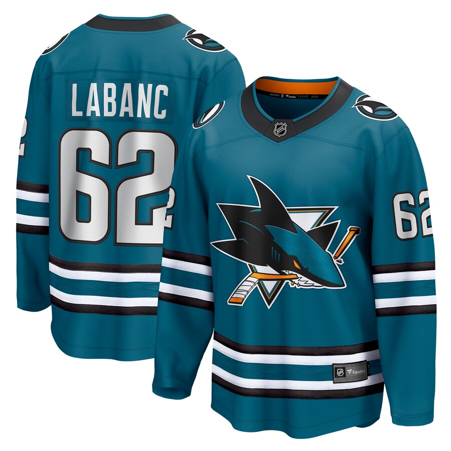 Men's San Jose Sharks Kevin Labanc Fanatics Branded Teal Home Breakaway Player Jersey - Puhuasuan