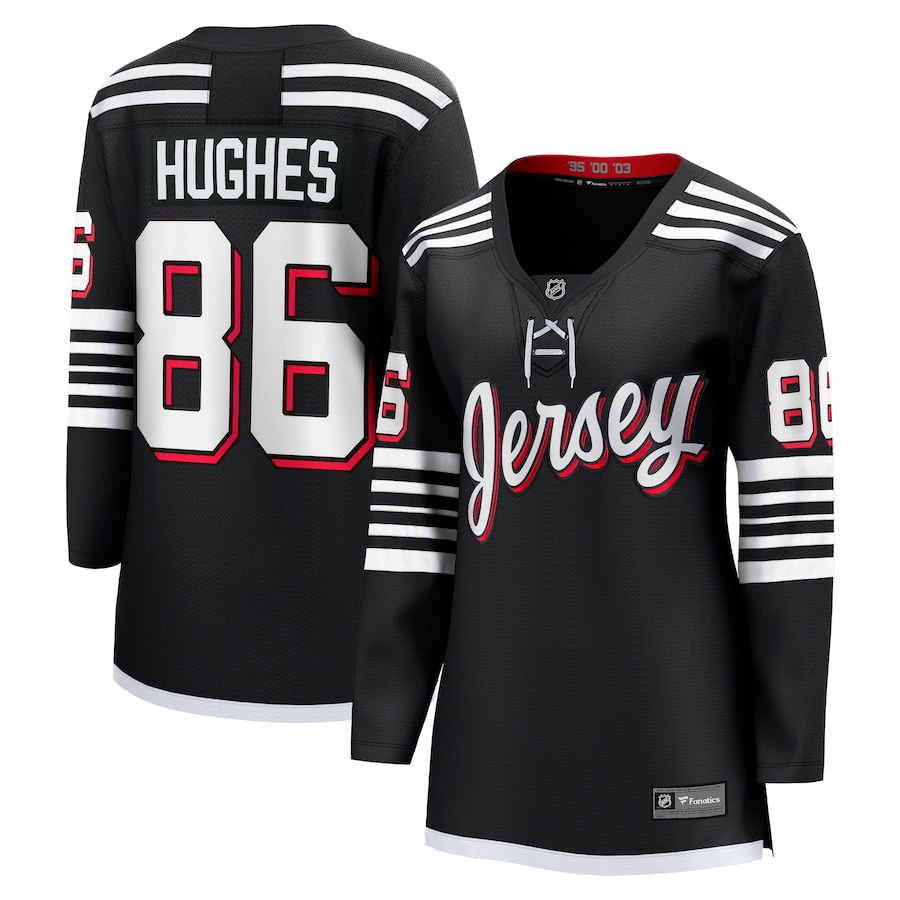 Women's New Jersey Devils Jack Hughes Fanatics Black Alternate Premier Breakaway Player Jersey - Puhuasuan