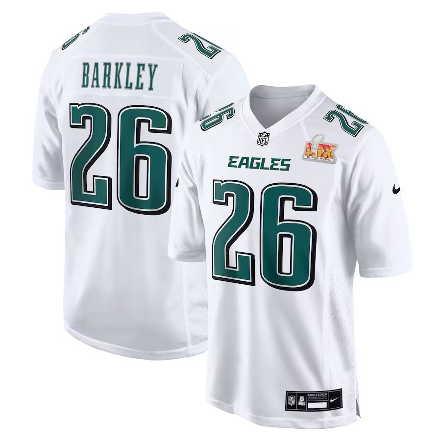 Men's Philadelphia Eagles Saquon Barkley Nike Tundra White Super Bowl LIX Fashion Game Player Jersey - Puhuasuan