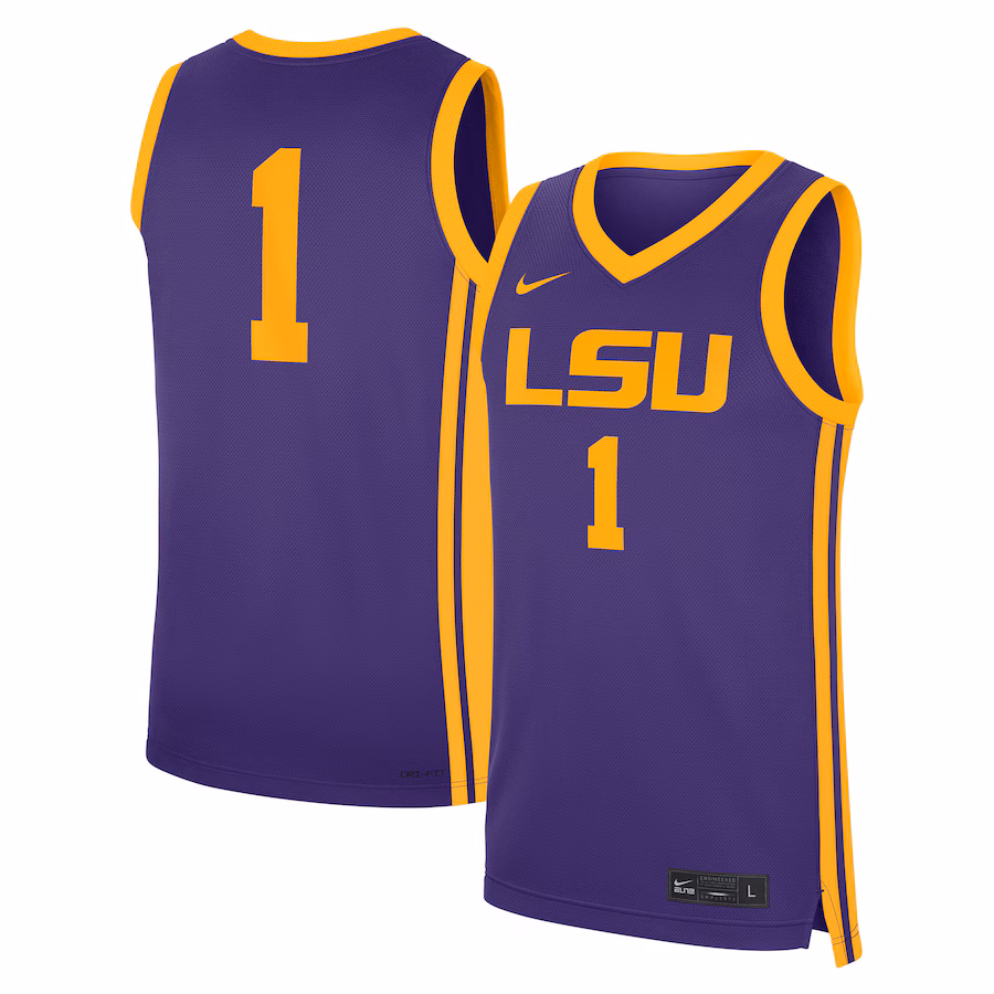 Men's Nike #1 Purple LSU Tigers Road Replica Jersey - Puhuasuan