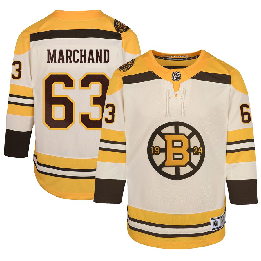 Youth Boston Bruins Brad Marchand Cream 100th Anniversary Premier Player Jersey - Puhuasuan