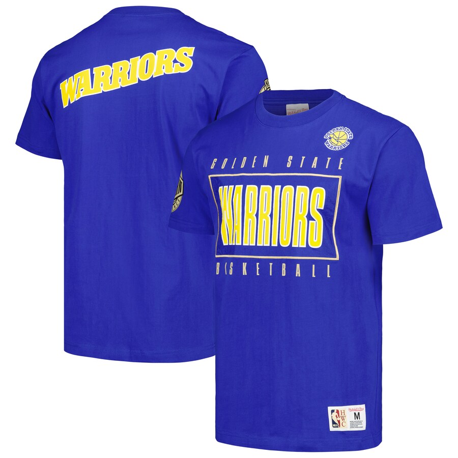 Men's Golden State Warriors Mitchell & Ness Royal Hardwood Classics Team OG 2.0 Premium Vintage Logo T-Shirt - Puhuasuan