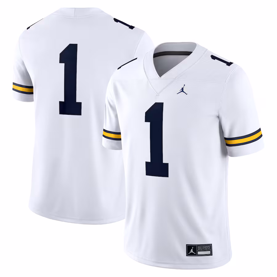 Men's Jordan Brand #1 White Michigan Wolverines Game Jersey - Puhuasuan