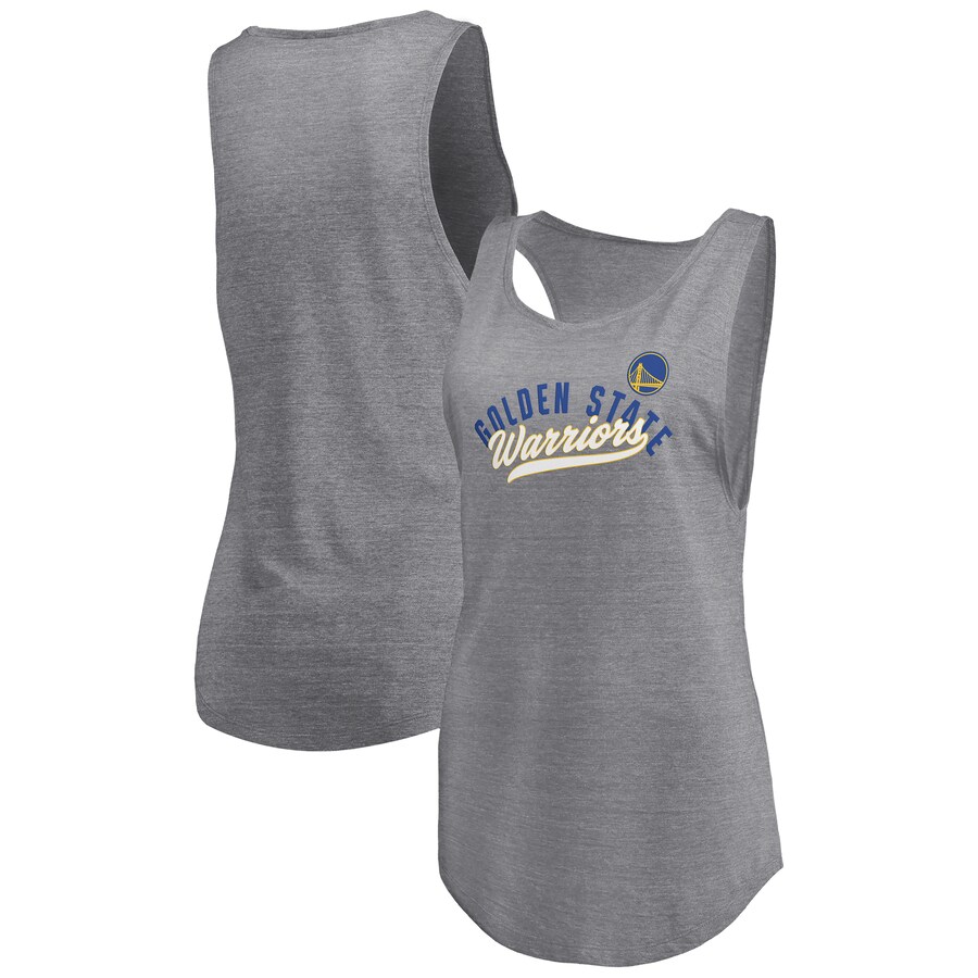 Women's Golden State Warriors Fanatics Heathered Gray Quality Time Open Scoop Neck Tri-Blend Tank Top - Puhuasuan