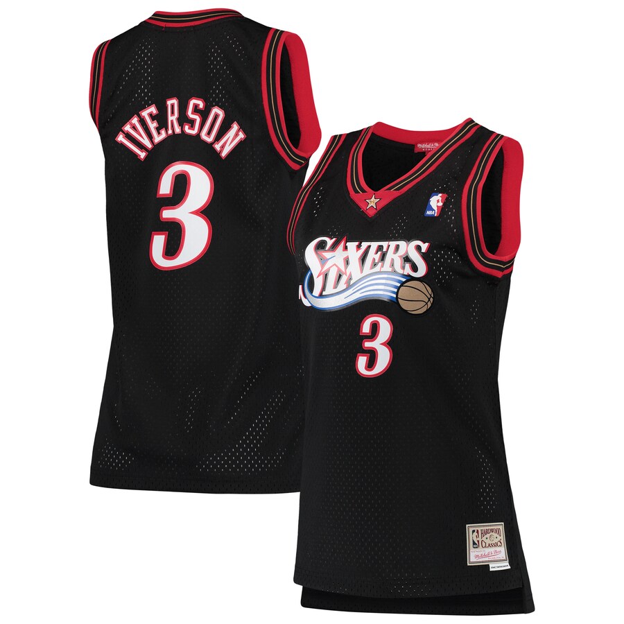 Women's Philadelphia 76ers Allen Iverson Mitchell & Ness Black 2000/01 Hardwood Classics Swingman Jersey - Puhuasuan