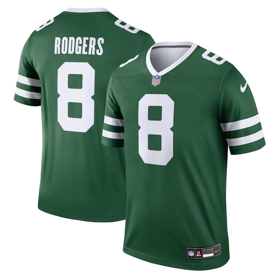 Men's New York Jets Aaron Rodgers Nike Legacy Green Legend Player Performance Top - Puhuasuan