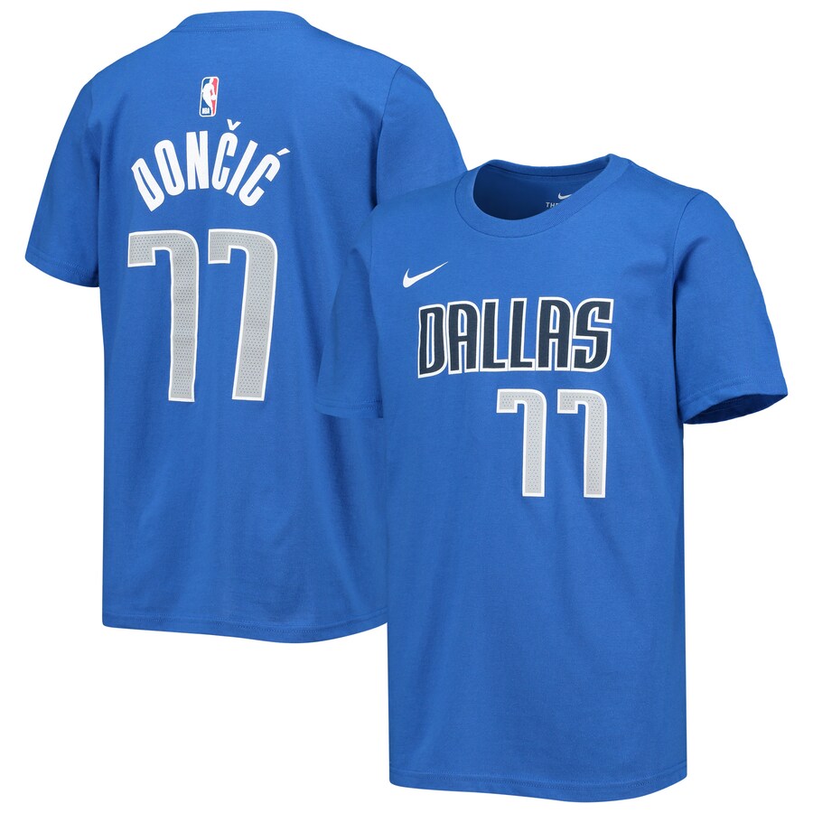 Youth Dallas Mavericks Luka Doncic Nike Royal Logo Name & Number T-Shirt - Puhuasuan