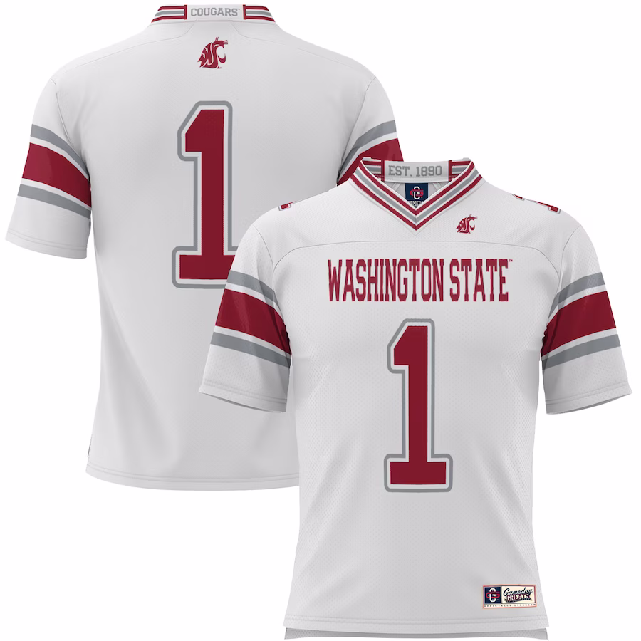 #1 Washington State Cougars GameDay Greats Youth Endzone Football Jersey - White - Puhuasuan