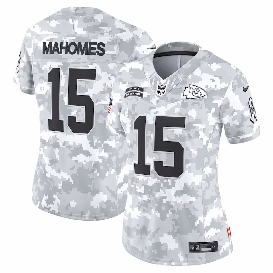 Women's Kansas City Chiefs Patrick Mahomes Nike Arctic Camo 2024 Salute to Service Limited Jersey - Puhuasuan